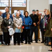 alumni walk through science buildings